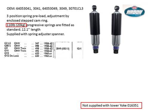 HIGH QUALITY REAR GIRLING REPLICA SUSPENSION UNITS TWINS AND SINGLES -- 110LB  HAGON W/O YOKES